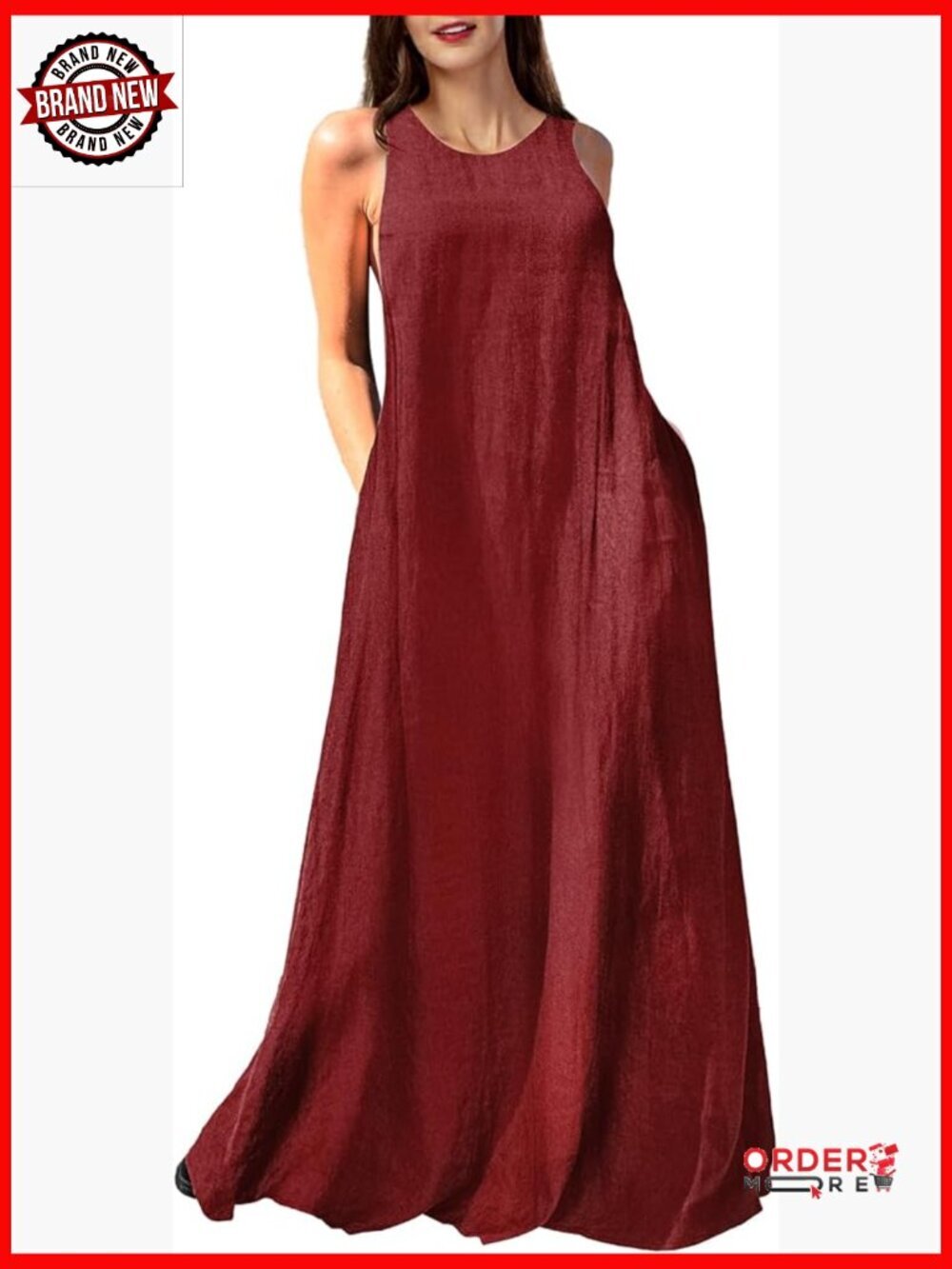 Linen Maxi Dress with Pockets Sleeveless Racerback Plus Size
